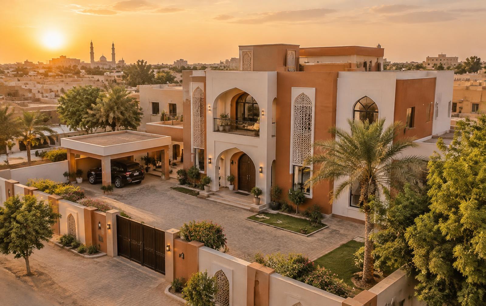 Modern home in Kano at sunset